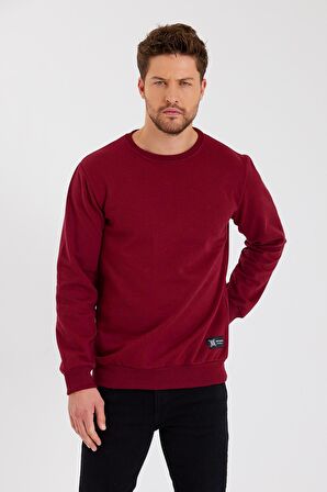 Bisiklet Yaka Etiket Detayı İçi Pamuklu Erkek Sweatshirt