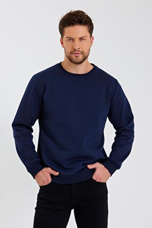 Bisiklet Yaka Etiket Detayı İçi Pamuklu Erkek Sweatshirt