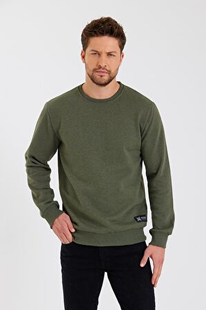 Bisiklet Yaka Etiket Detayı İçi Pamuklu Erkek Sweatshirt