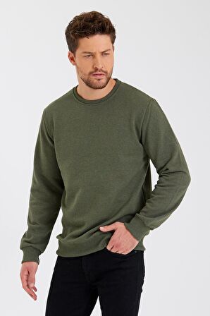 Bisiklet Yaka Etiket Detayı İçi Pamuklu Erkek Sweatshirt