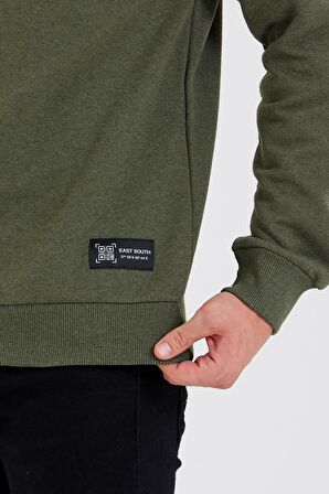 Bisiklet Yaka Etiket Detayı İçi Pamuklu Erkek Sweatshirt