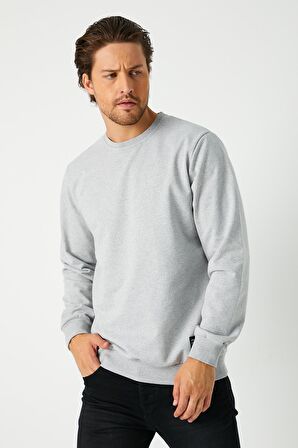 Metalic Erkek Gri Basic Bisiklet Yaka Sweatshirt 