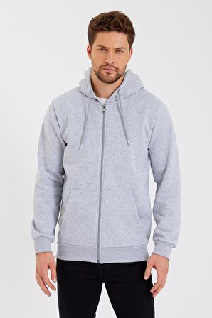 METALIC Siyah Kanguru Cepli Kapüşonlu Fermuarlı İçi Pamuklu Erkek Sweatshirt