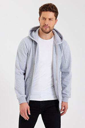 METALIC Siyah Kanguru Cepli Kapüşonlu Fermuarlı İçi Pamuklu Erkek Sweatshirt