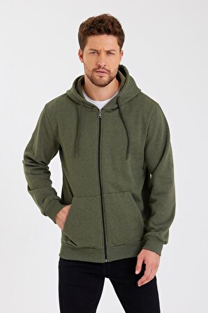 METALIC Siyah Kanguru Cepli Kapüşonlu Fermuarlı İçi Pamuklu Erkek Sweatshirt