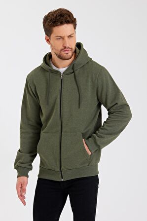 METALIC Siyah Kanguru Cepli Kapüşonlu Fermuarlı İçi Pamuklu Erkek Sweatshirt
