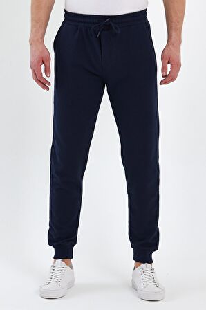 Erkek Siyah Arka Cep Etiket Detaylı Paça Lastikli Regular Fit Eşofman Altı