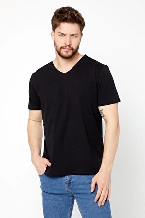 METALIC Erkek Çok Renkli T- Shirt Regular Fit Rahat Kesim V Yaka 3'lü Basic Tişört Paketi