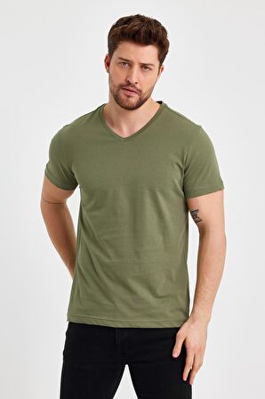 METALIC Erkek Çok Renkli T- Shirt Regular Fit Rahat Kesim V Yaka 3'lü Basic Tişört Paketi