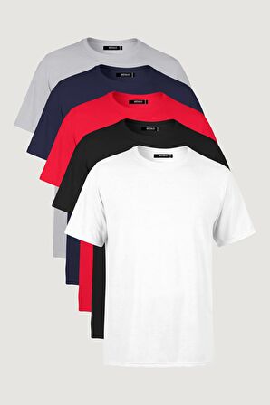METALIC Erkek Çok Renkli T- Shirt Regular Fit Rahat Kesim Bisiklet Yaka 5'li Basic Tişört Paketi