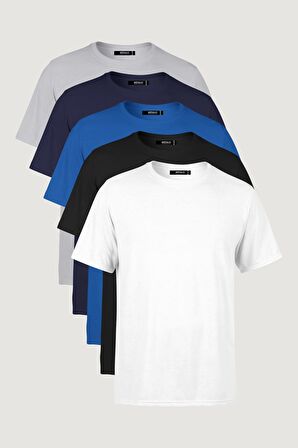 METALIC Erkek Çok Renkli T- Shirt Regular Fit Rahat Kesim Bisiklet Yaka 5'li Basic Tişört Paketi