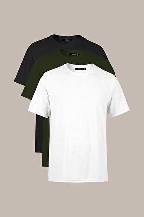METALIC Erkek Çok Renkli T- Shirt Regular Fit Rahat Kesim Bisiklet Yaka 3'lü Basic Tişört Paketi