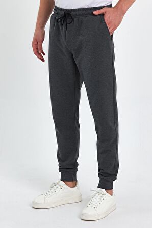 Erkek Antrasit Arka Cep Etiket Detaylı Paça Lastikli Regular Fit Eşofman Altı