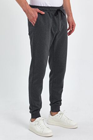 Erkek Antrasit Arka Cep Etiket Detaylı Paça Lastikli Regular Fit Eşofman Altı