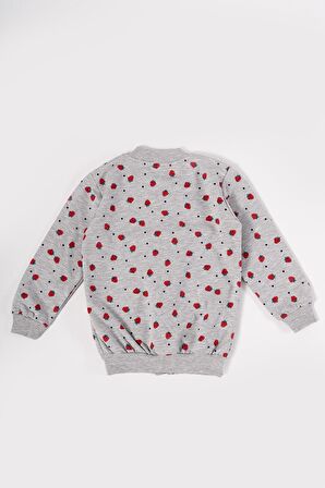 Kız Çocuk Fermuarlı Ön Arka Baskılı Mevsimlik Sweat Gri Hırka