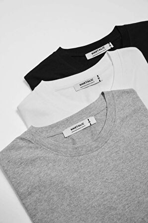 Erkek Çok Renkli T- Shirt Regular Fit Rahat Kesim Bisiklet Yaka 3'lü Basic Tişört Paketi