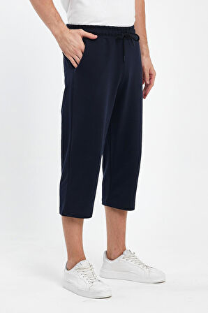 Erkek Yanları Cepli Lacivert Bermuda Diz Altı Kapri Beli Ayarlanabilir Lastikli Uzun Şort CMRE74-Lacivert