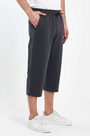 mmetalic Erkek Yanları Cepli Antrasit Bermuda Diz Altı Kapri Beli Ayarlanabilir Lastikli Uzun Şort