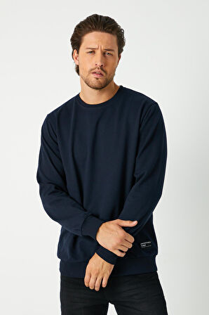 Erkek Lacivert Basic Bisiklet Yaka Regular Fit Normal Kesim 2 İplik Sweatshirt