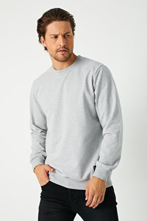 Erkek Gri Basic Bisiklet Yaka Regular Fit Normal Kesim 2 İplik Sweatshirt