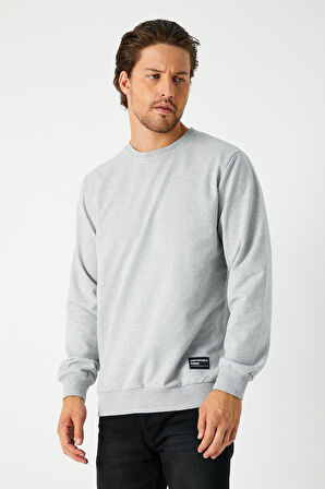 Erkek Gri Basic Bisiklet Yaka Regular Fit Normal Kesim 2 İplik Sweatshirt