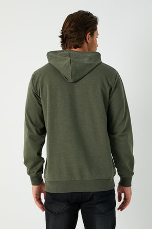 Erkek Haki Basic Kapüşonlu Regular Fit Normal Kesim 2 İplik Kumaş Günlük Sweatshirt