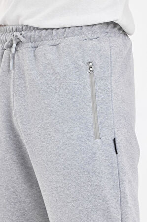 Erkek Cepleri Fermuarlı Gri Bermuda Diz Altı Kapri Beli Ayarlanabilir Lastikli Uzun Şort