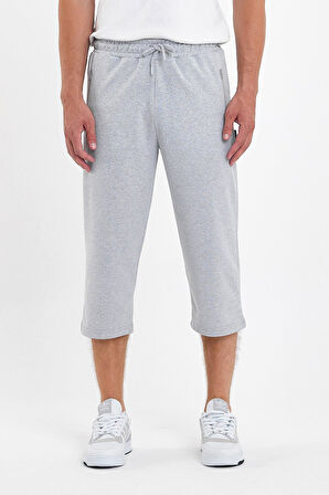 Erkek Cepleri Fermuarlı Gri Bermuda Diz Altı Kapri Beli Ayarlanabilir Lastikli Uzun Şort