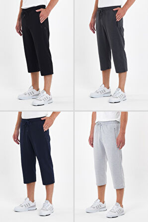 Erkek 4'Lü Cepleri Fermuarlı Bermuda Diz Altı Kapri Beli Ayarlanabilir Lastikli Uzun Şort CMRE94-4