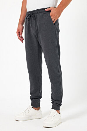 Kalın Antrasit Erkek Eşofman Altı Jogger Arka Cepli Paça Lastikli Regular Fit Şardonsuz CMRE97