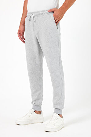 Kalın Gri Erkek Eşofman Altı Jogger Arka Cepli Paça Lastikli Regular Fit Şardonsuz CMRE97