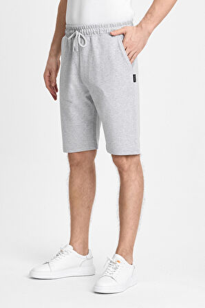  Erkek Gri Şort - Yan Cepli Beli Lastikli Regular Fit Rahat Kesim