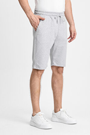  Erkek Gri Şort - Yan Cepli Beli Lastikli Regular Fit Rahat Kesim