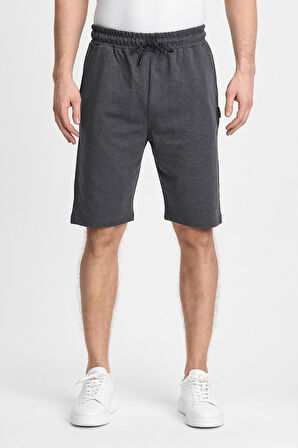  Erkek Antrasit Şort - Yan Cepli Beli Lastikli Regular Fit Rahat Kesim