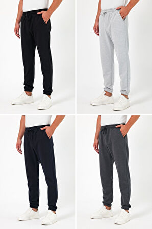 Kalın Siyah-Lacivert-Gri-Antrasit Erkek 4'lü Eşofman Altı Jogger Arka Cepli Lastik Paça Regular Fit Şardonsuz CMREO96-4