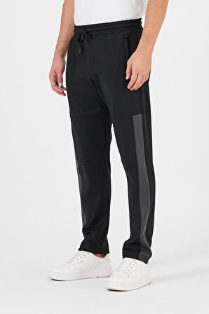 Erkek Siyah-Antrasit Standart Fit Normal Kesim Düz Paça Cep Fermuarlı Rahat Jogger 2'li Eşofman Altı CMRE100-2