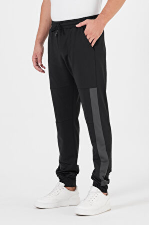 Erkek Siyah-Antrasit Standart Fit Normal Kesim Paça Ribanalı Cepli Rahat Jogger 2'li Eşofman Altı CMRE101-2
