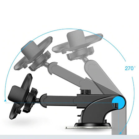 360 Derece Dönen Torpido Üstü Uzunluk Ayarlamalı Vantuzlu Teleskopik Araç Telefon Tutucu (4582)