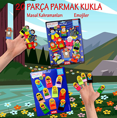 2 Set - 20 Parça  Emojiler ve Masal Kahramanları Parmak Kukla