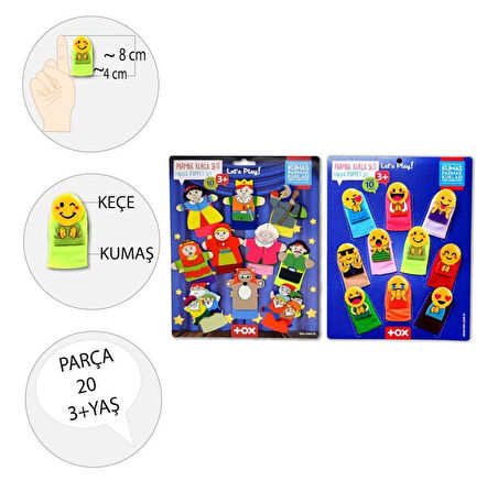 2 Set - 20 Parça  Emojiler ve Masal Kahramanları Parmak Kukla