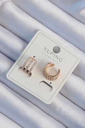 Xuping Rose Renk Zirkon Taş Kaplama Earcuff Küpe