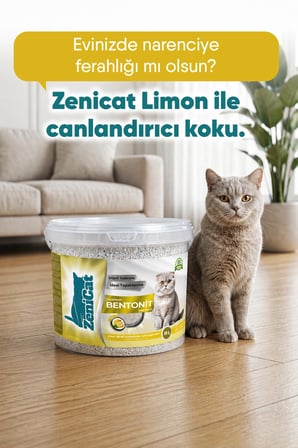 ZeniCat Premium Limon Kokulu Bentonit Kedi Kumu 10 L – Özel Solüsyonlu, Düşük Toz