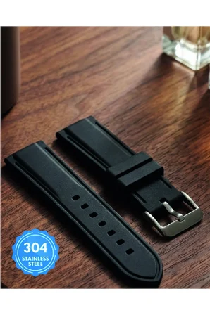 24mm Bombeli Premium Silikon Saat Kordonu | Yumuşak Kauçuk Spor & Klasik Uyumlu Kayış - Siyah