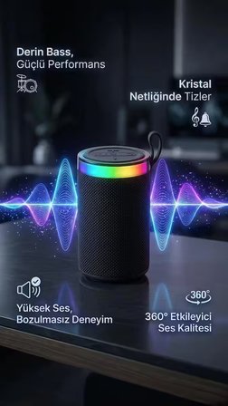 BS-13 RGB LED Işıklı Taşınabilir Bluetooth Hoparlör Yüksek Sesli Kablosuz Speaker AUX USB SD Kart Destekli Şarjlı