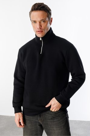 Unisex Sweatshirt Rahat Kesim Pamuklu Içi Polarlı Yarım Fermuarlı Dik Yaka Sweatshirt
