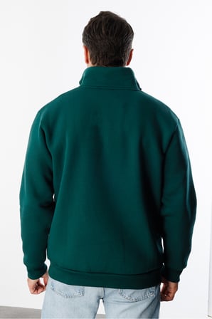 Unisex Sweatshirt Rahat Kesim Pamuklu Içi Polarlı Yarım Fermuarlı Dik Yaka Sweatshirt