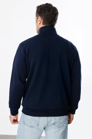 Unisex Sweatshirt Rahat Kesim Pamuklu Içi Polarlı Yarım Fermuarlı Dik Yaka Sweatshirt