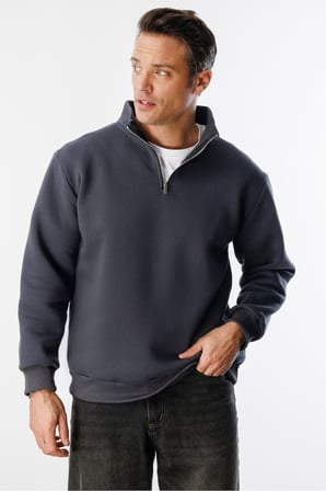 Unisex Sweatshirt Rahat Kesim Pamuklu Içi Polarlı Yarım Fermuarlı Dik Yaka Sweatshirt