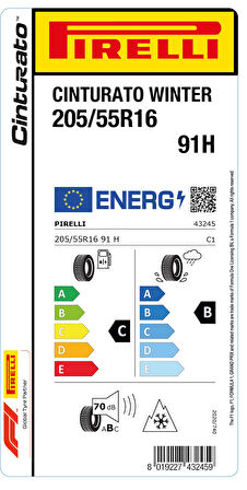 Pirelli 205/55R16 91H WtcintPC01 Cınturato Winter C-B-70 Kış Oto Lastiği (Üretim Yılı: 2024)