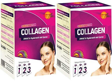 Powder Collagen 2x300 Gr Type 1-2-3 Dmae Hyarunonic Acid Toz Kolajen Tip 1-2-3